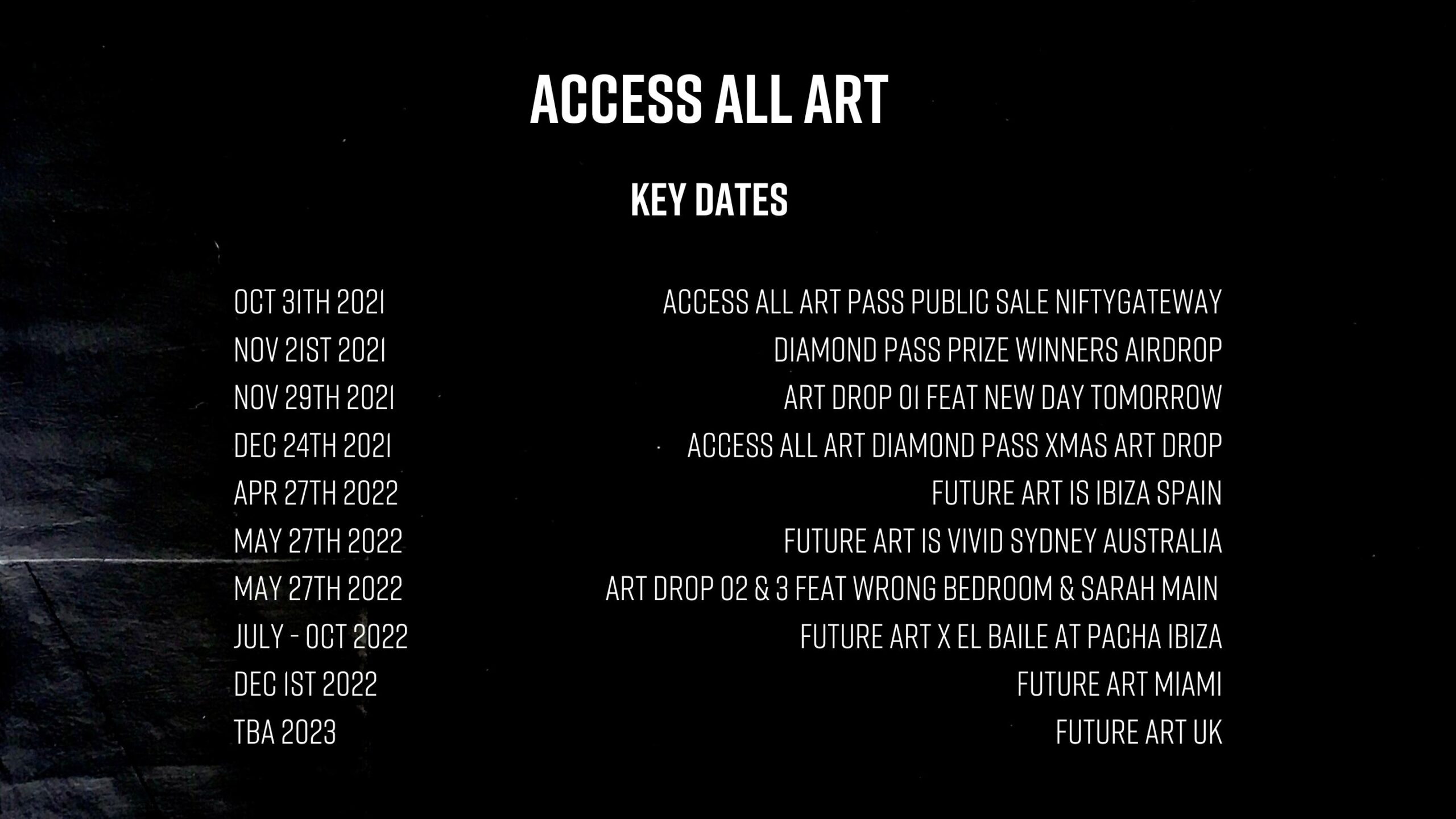 AAA PAGE - Access All Art - Key Dates